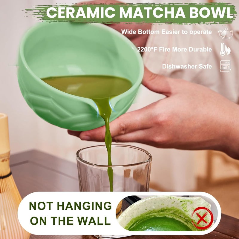 RANERANE Matcha Whisk Set, Lotus Cyan Ceramic Matcha Set Includes Matcha Bowl, Matcha Whisk (Chasen) and Holder, Sifter, Bamboo Scoop & Spoon - 6 Pcs Matcha Kit for Matcha Lovers - Image 4